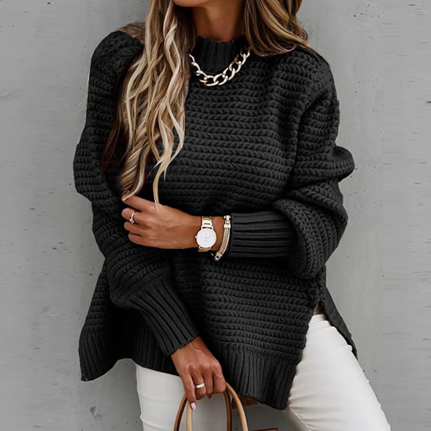 Oversized Batwing Knitted Sweater – Winter Fashion Pullover