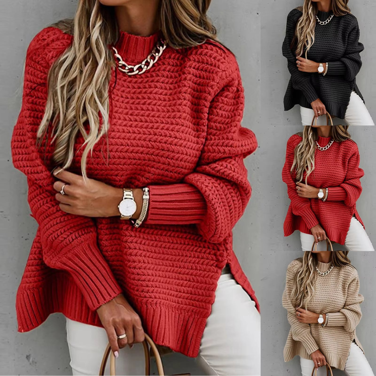 Oversized Batwing Knitted Sweater – Winter Fashion Pullover